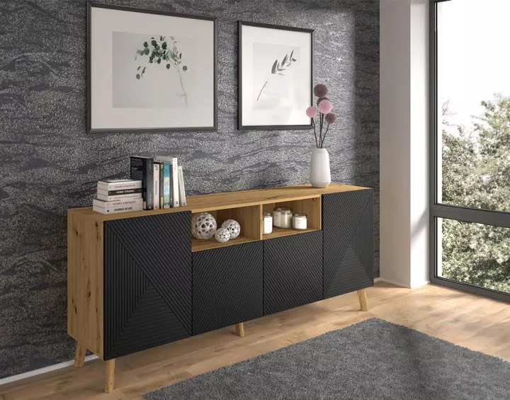 Buffet bas bois et noir 195 cm Velato