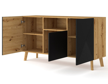 Buffet bas bois et noir 3 portes et 1 niche 146 cm Velato