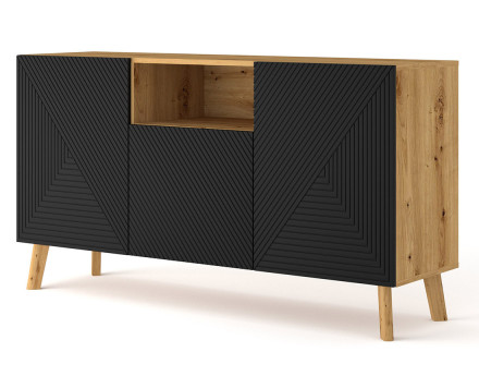 Buffet bas bois et noir 3 portes et 1 niche 146 cm Velato