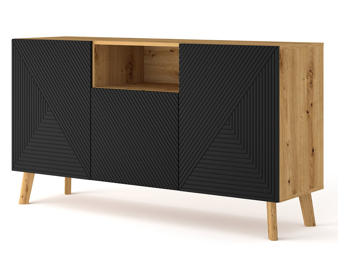 Buffet bas bois et noir 3 portes et 1 niche 146 cm Velato