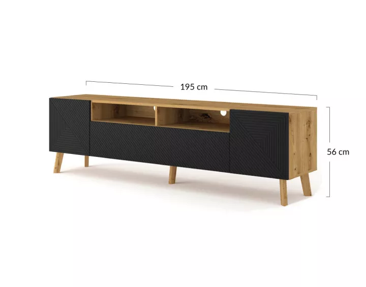 Meuble TV bois et noir 195 cm Velato