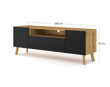 Meuble TV bois et noir 3 portes et 1 niche 160 cm Velato