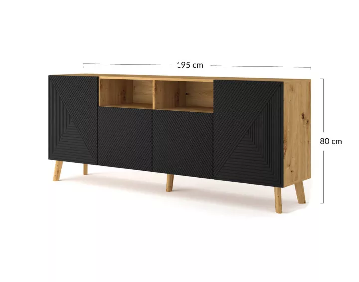 Buffet bas bois et noir 195 cm Velato