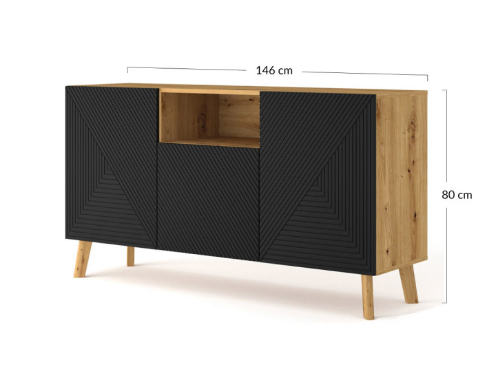 Buffet bas bois et noir 146 cm Velato