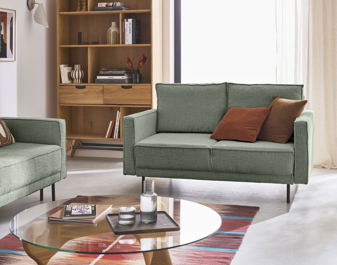 Canapé droit 2 places en tissu velours relief Charlie