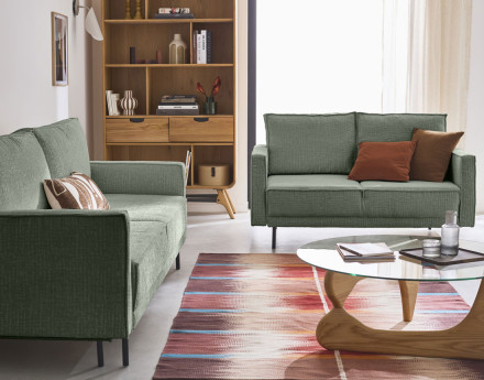 Canapé droit 2 places en tissu velours relief Charlie