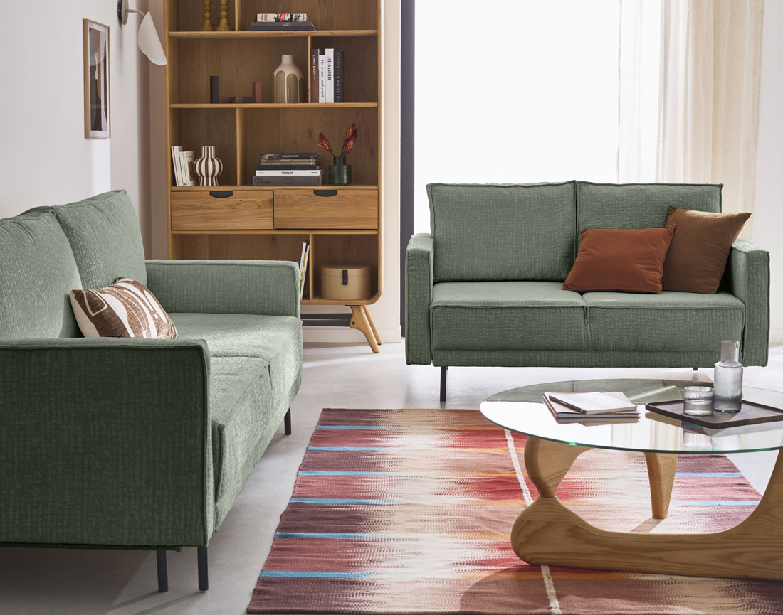 Canapé droit 2 places en tissu velours relief Charlie