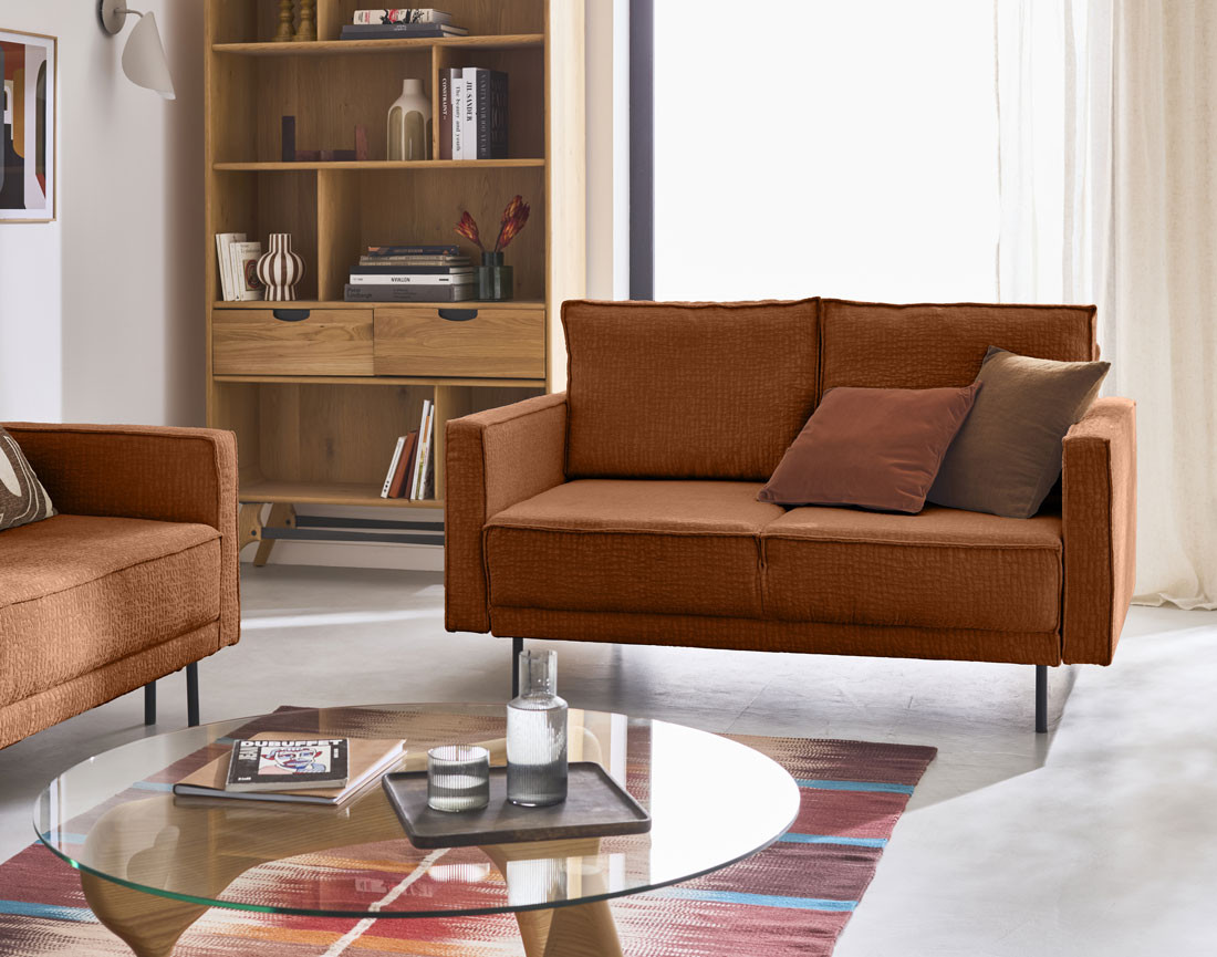 Canapé droit 2 places en tissu velours relief Charlie