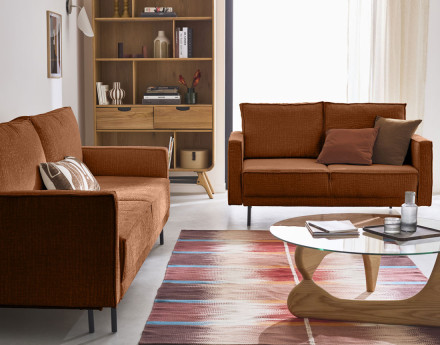 Canapé droit 2 places en tissu velours relief Charlie