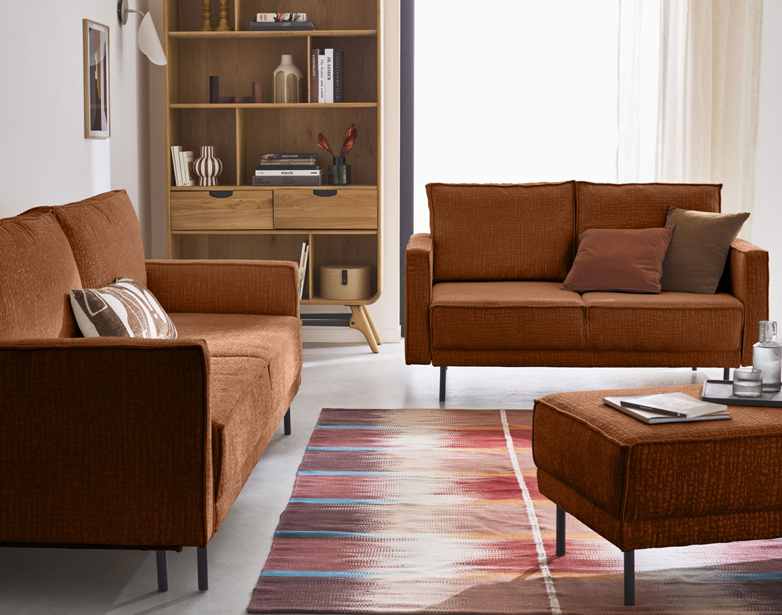 Canapé droit 2 places en tissu velours relief Charlie