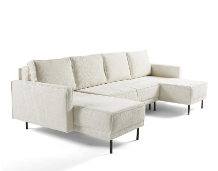 Canapé panoramique convertible coffre en tissu velours relief Charlie