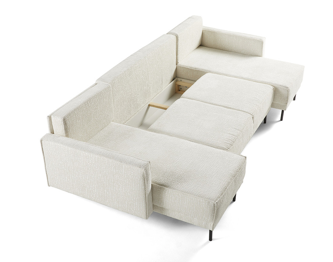 Canapé panoramique convertible coffre en tissu velours relief Charlie Canapé panoramique convertible coffre en tissu velours relief Charlie