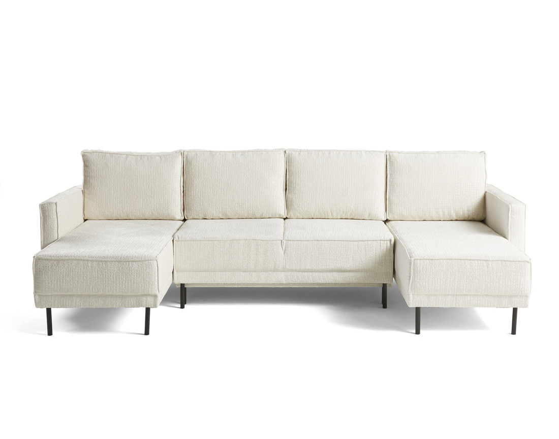 Canapé panoramique convertible coffre en tissu velours relief Charlie Canapé panoramique convertible coffre en tissu velours relief Charlie