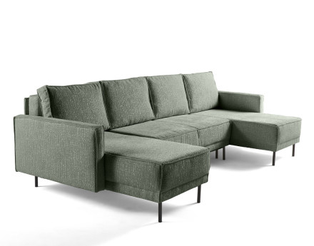 Canapé panoramique convertible coffre en tissu velours relief Charlie