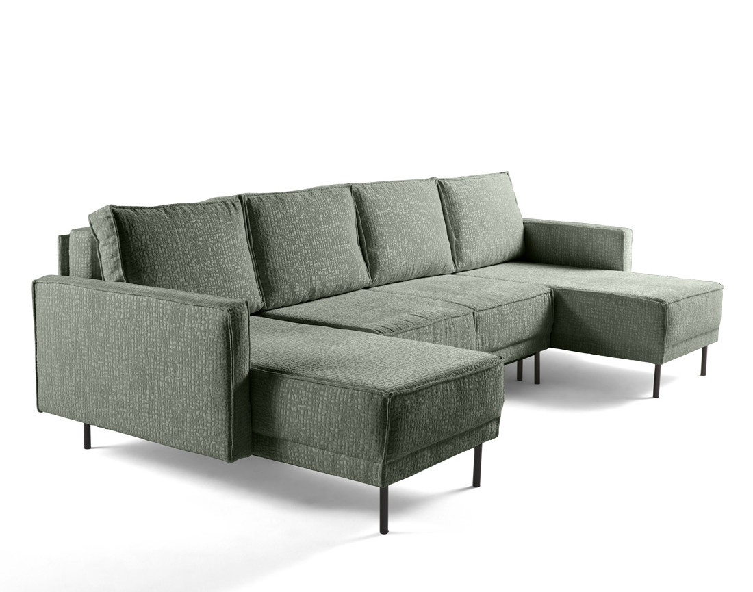 Canapé panoramique convertible coffre en tissu velours relief Charlie