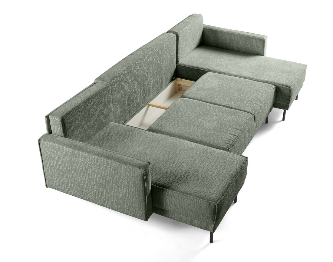 Canapé panoramique convertible coffre en tissu velours relief Charlie