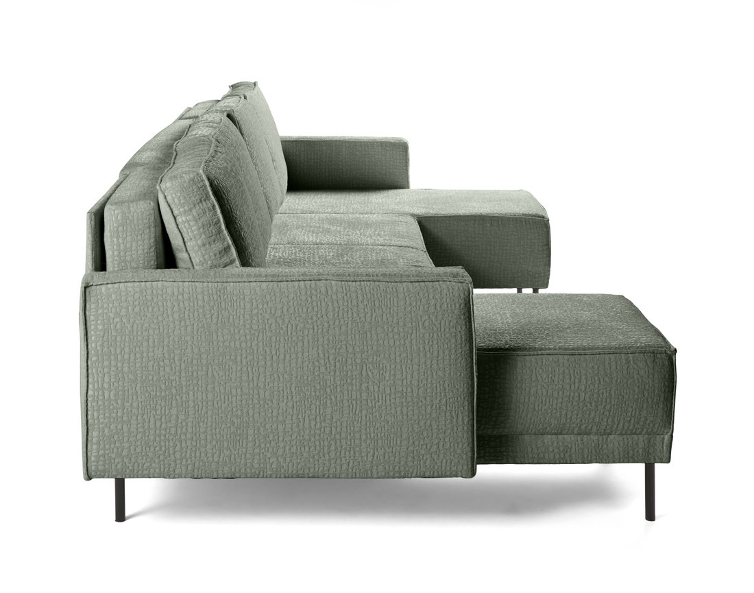 Canapé panoramique convertible coffre en tissu velours relief Charlie