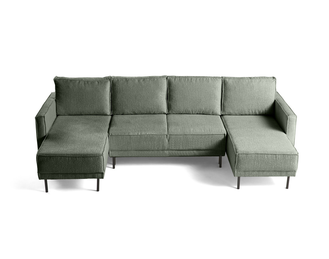 Canapé panoramique convertible coffre en tissu velours relief Charlie