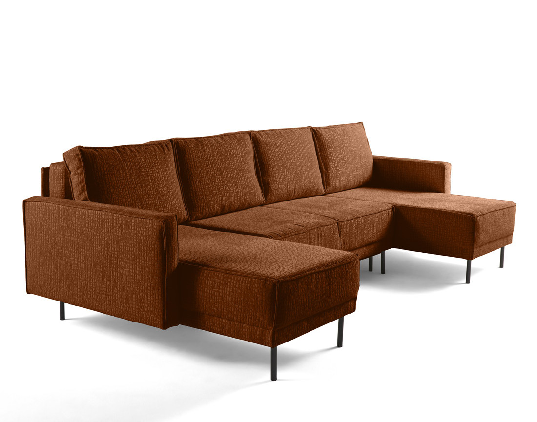 Canapé panoramique convertible coffre en tissu velours relief Charlie