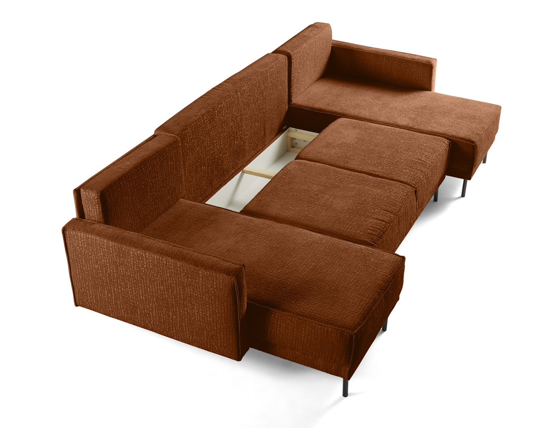 Canapé panoramique convertible coffre en tissu velours relief Charlie