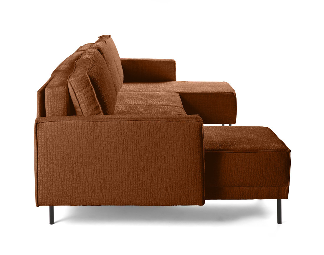 Canapé panoramique convertible coffre en tissu velours relief Charlie