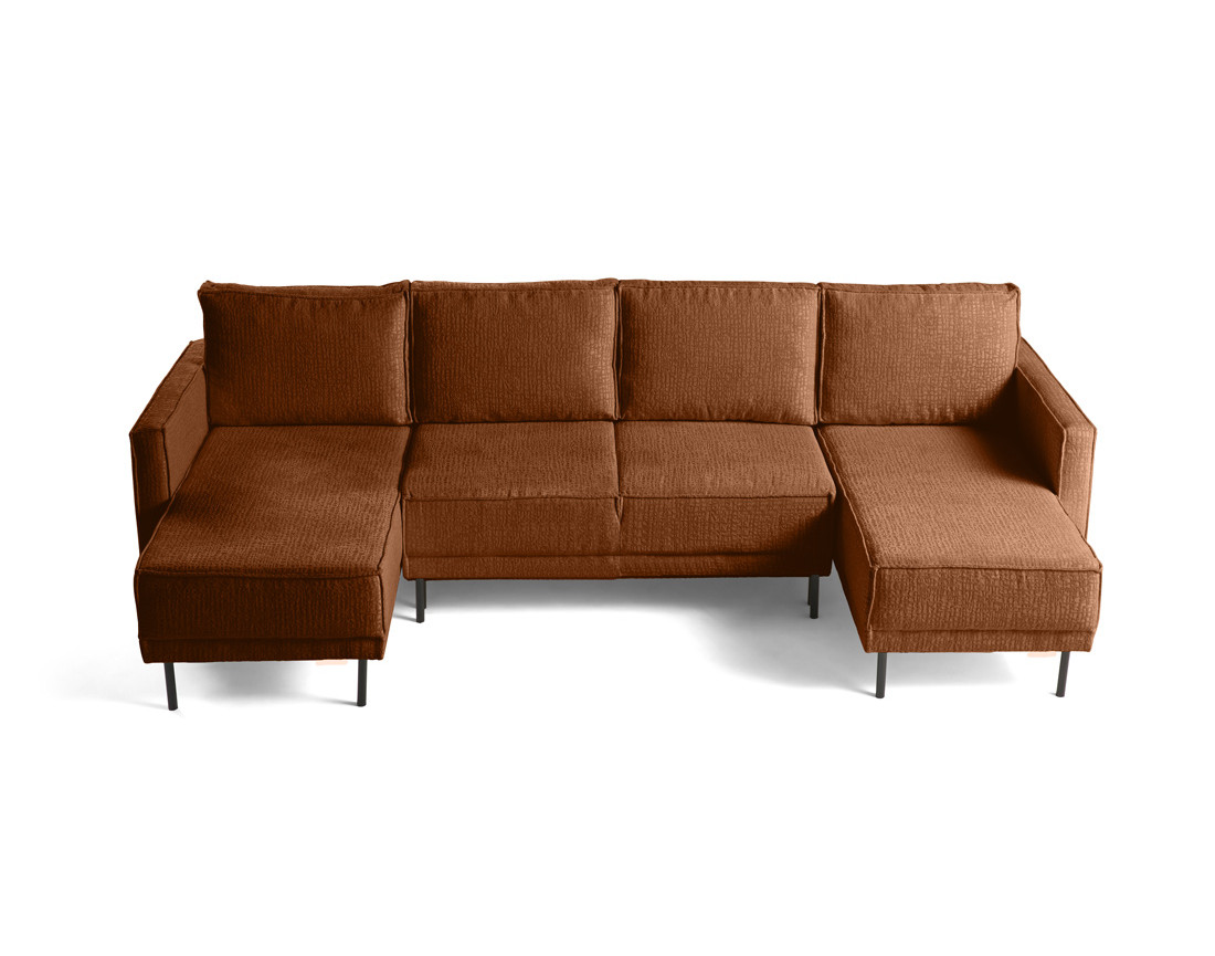 Canapé panoramique convertible coffre en tissu velours relief Charlie