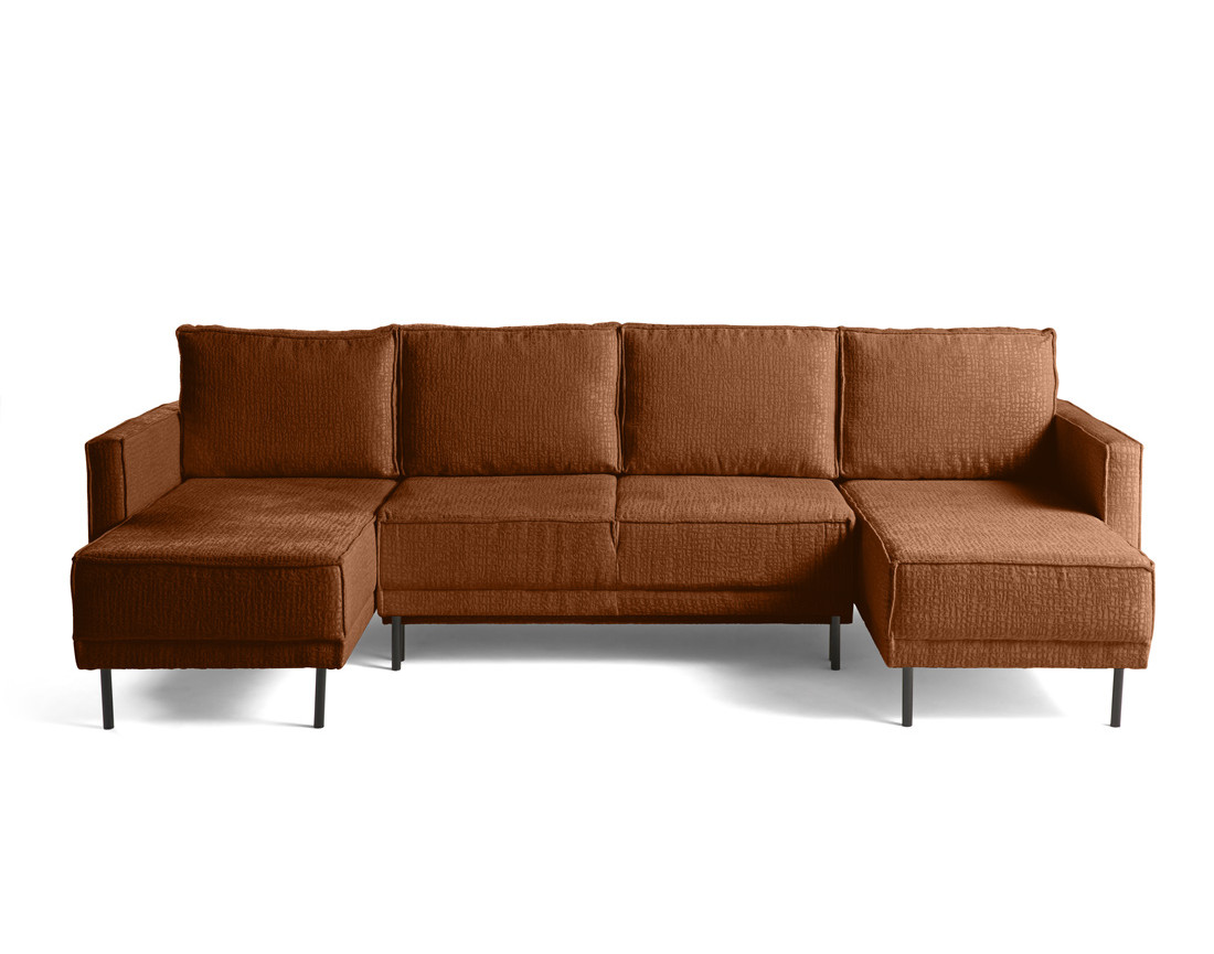 Canapé panoramique convertible coffre en tissu velours relief Charlie