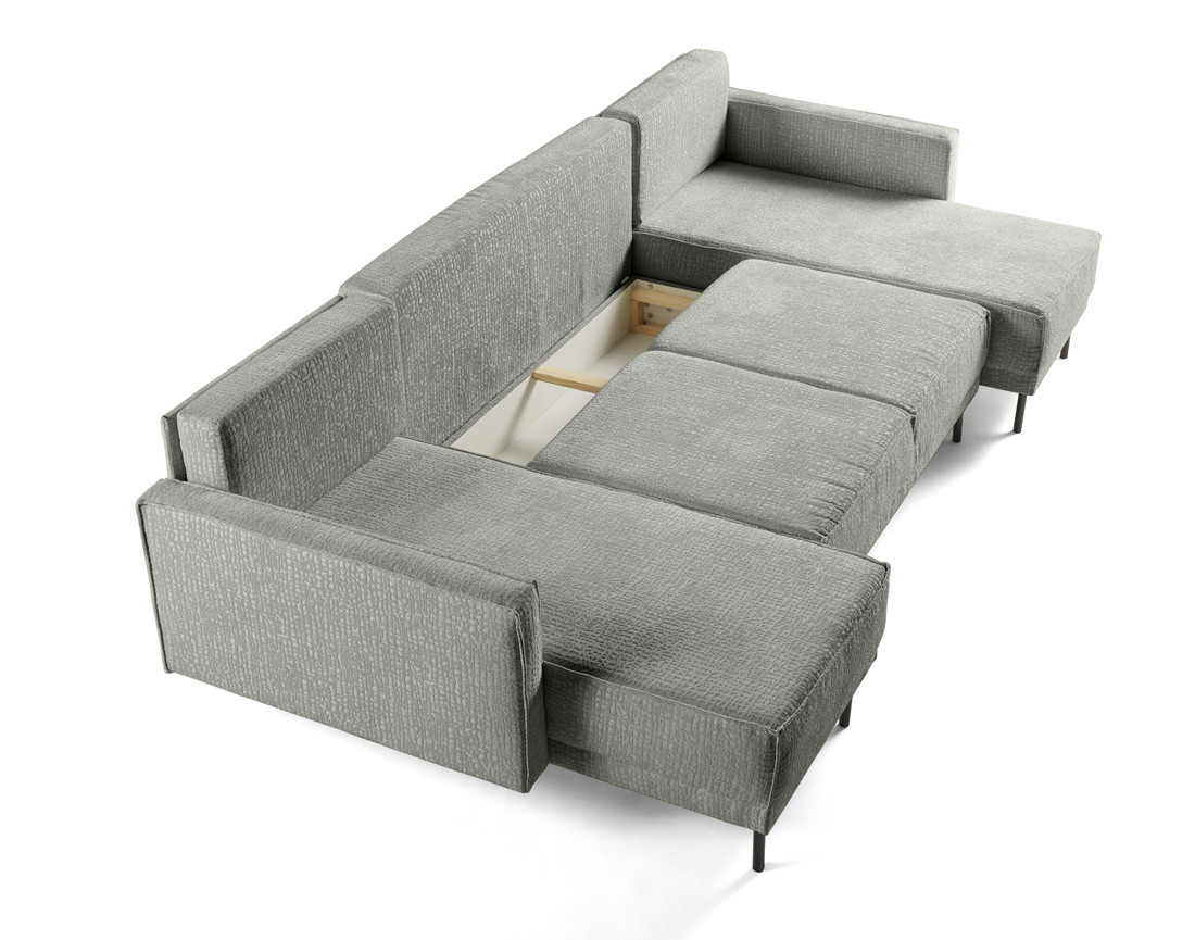 Canapé panoramique convertible coffre en tissu velours relief Charlie Canapé panoramique convertible coffre en tissu velours relief Charlie