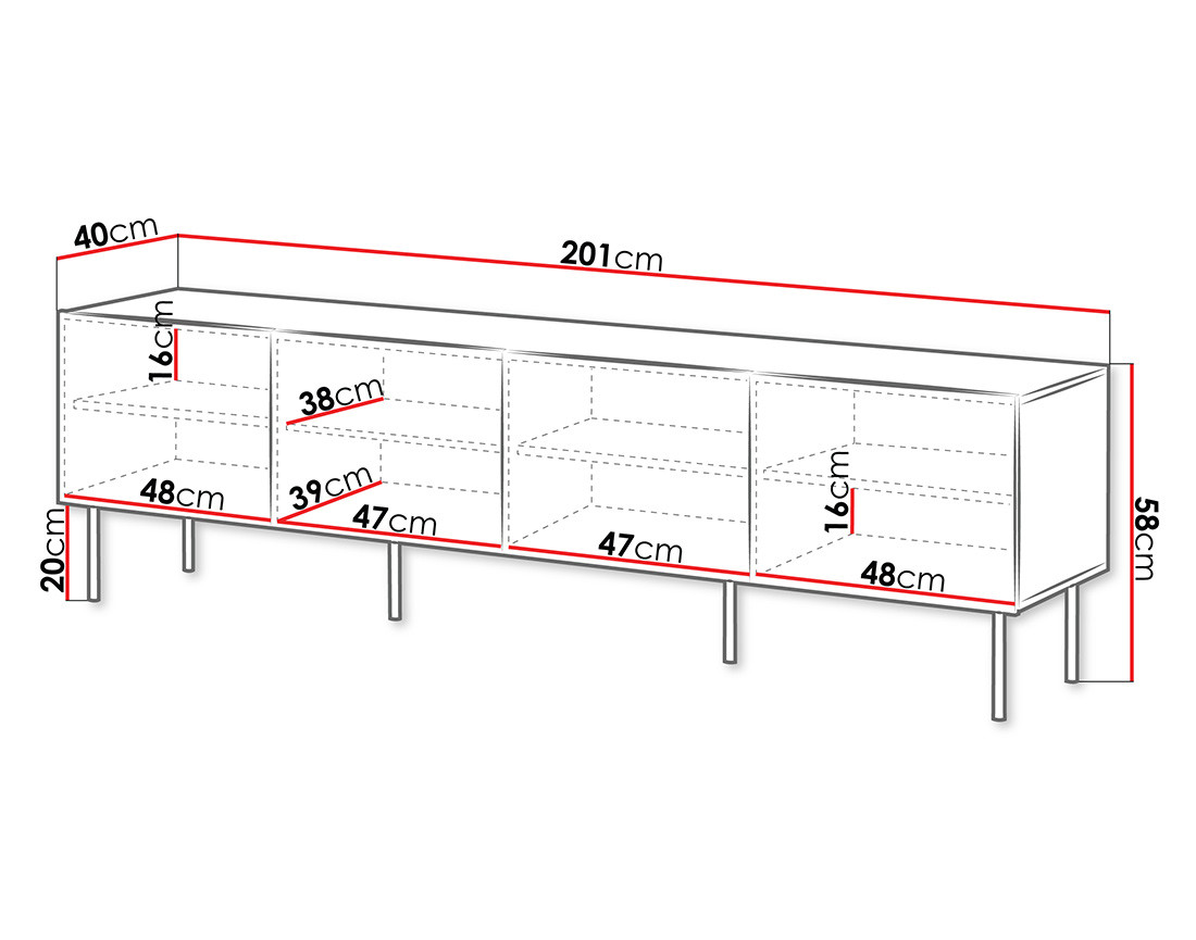 Meuble TV bois 4 portes  200 cm Franco