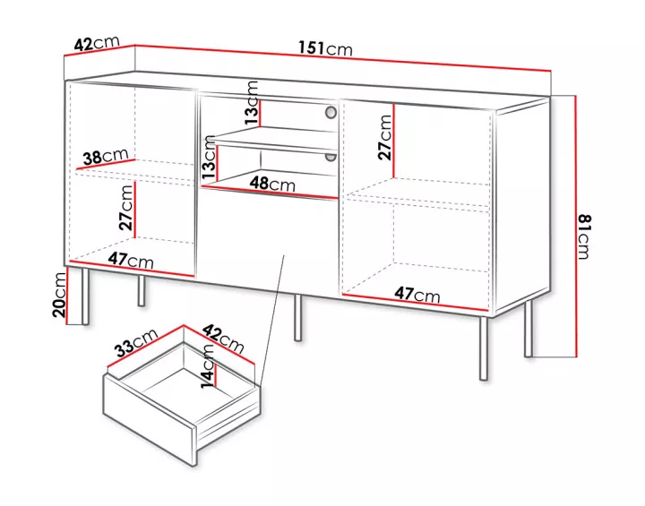 Buffet bas bois 150 cm Franco