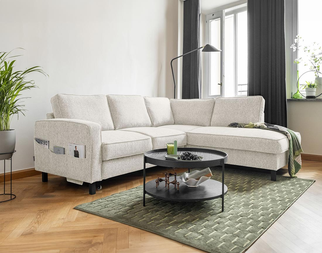Canapé d'angle droit 5 places convertible en tissu Molly