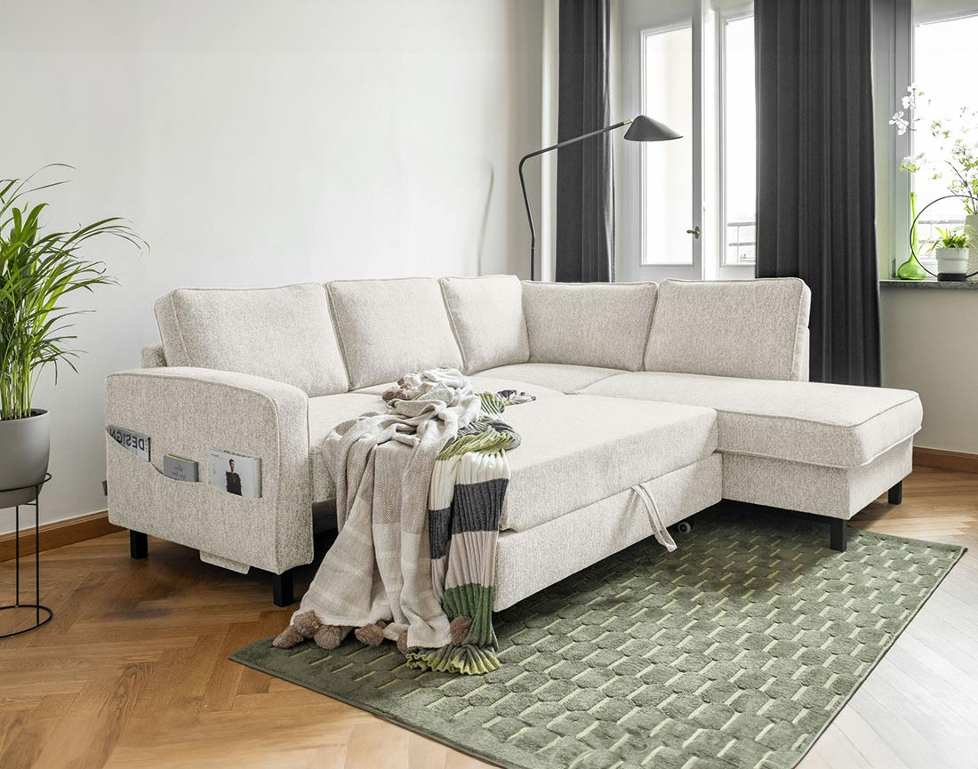 Canapé d'angle droit 5 places convertible en tissu Molly