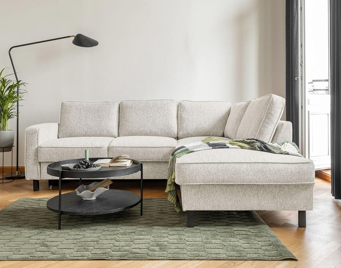 Canapé d'angle droit 5 places convertible en tissu Molly