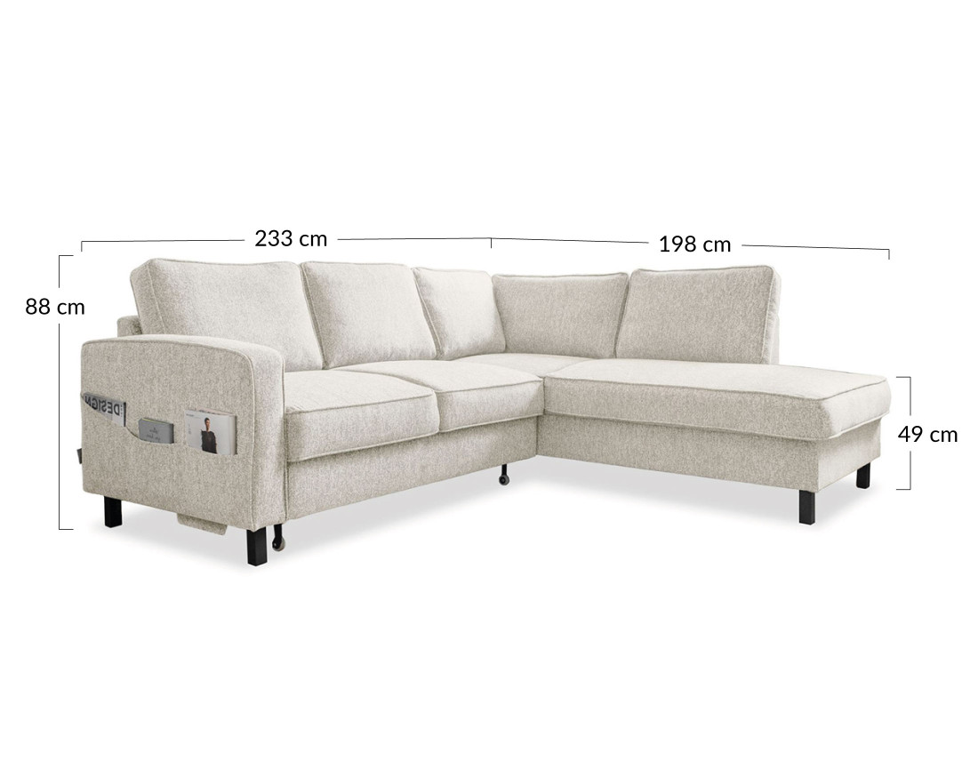 Canapé d'angle droit 5 places convertible en tissu Molly