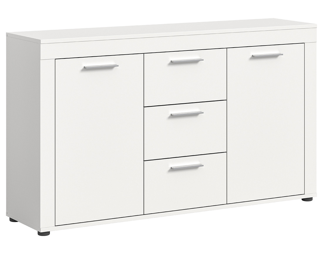 Buffet bas blanc 3 tiroirs et 2 portes 125 cm Stafford