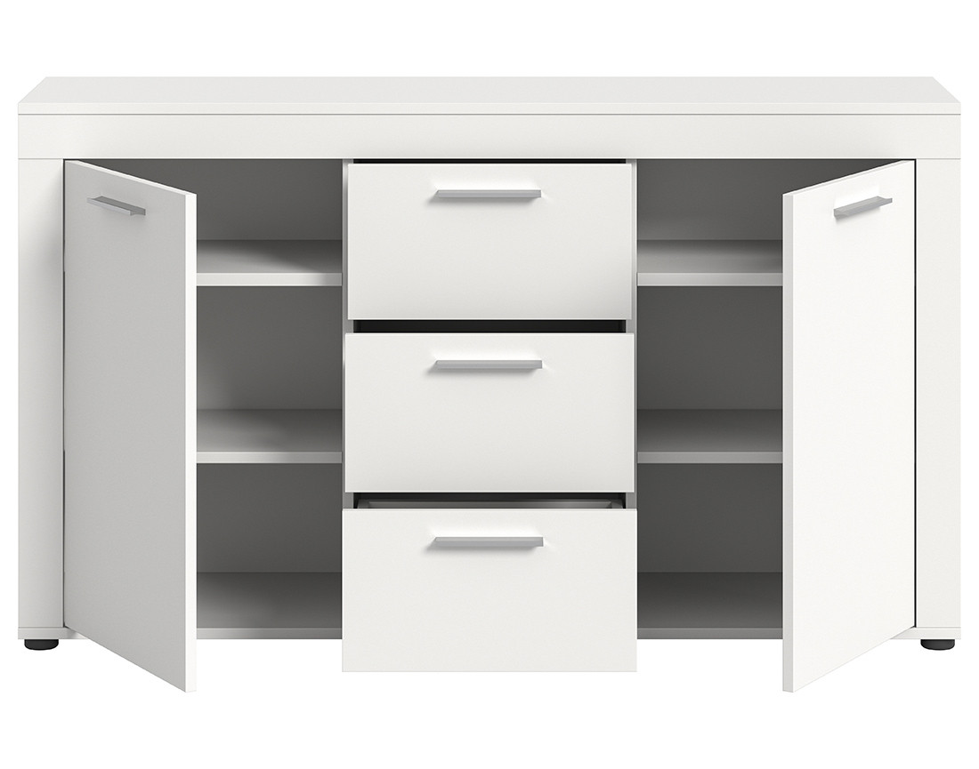 Buffet bas blanc 3 tiroirs et 2 portes 125 cm Stafford