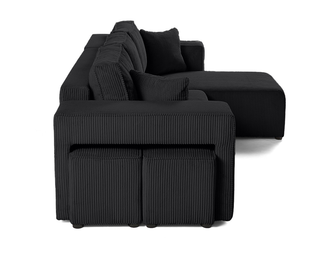 Canapé d'angle convertible en velours côtelé avec poufs Topaze