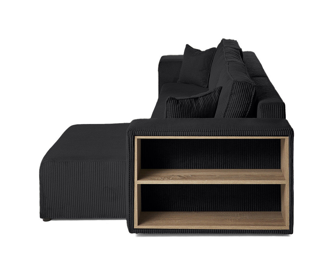 Canapé d'angle convertible en velours côtelé avec poufs Topaze