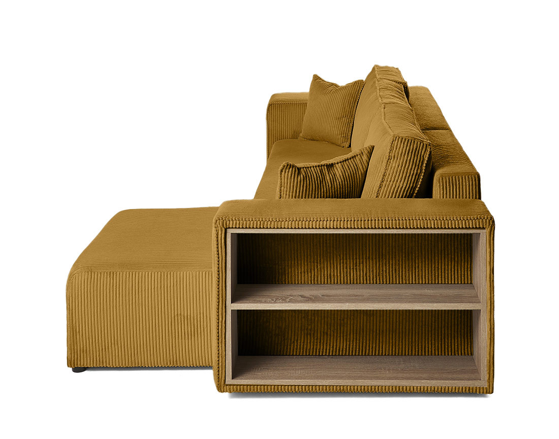 Canapé d'angle convertible en velours côtelé avec poufs Topaze