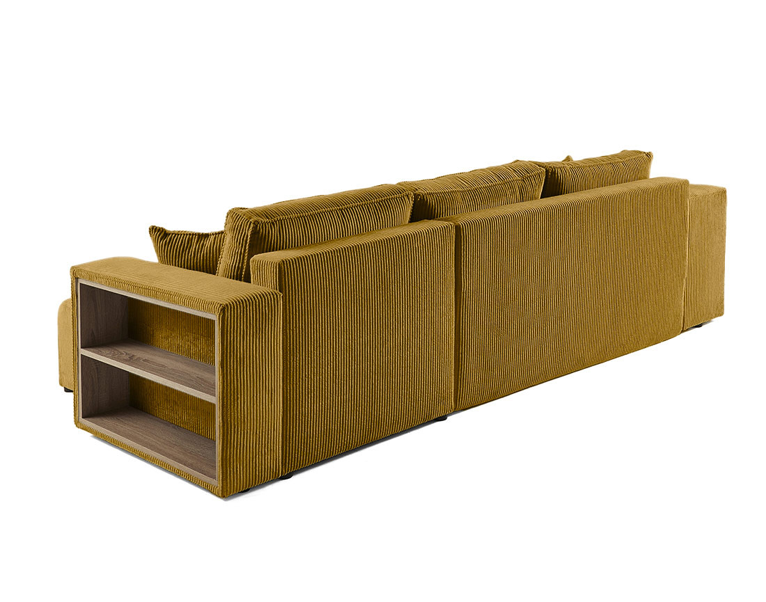 Canapé d'angle convertible en velours côtelé avec poufs Topaze