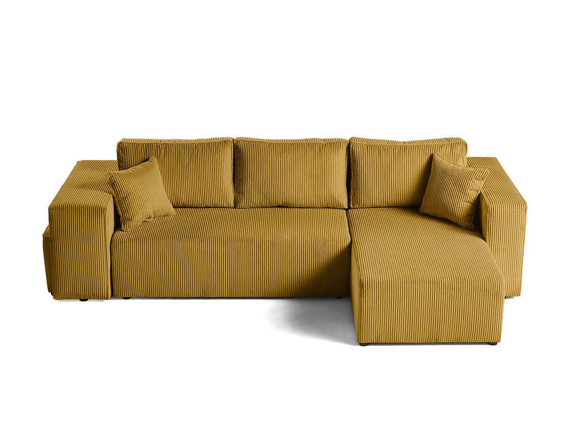 Canapé d'angle convertible en velours côtelé avec poufs Topaze