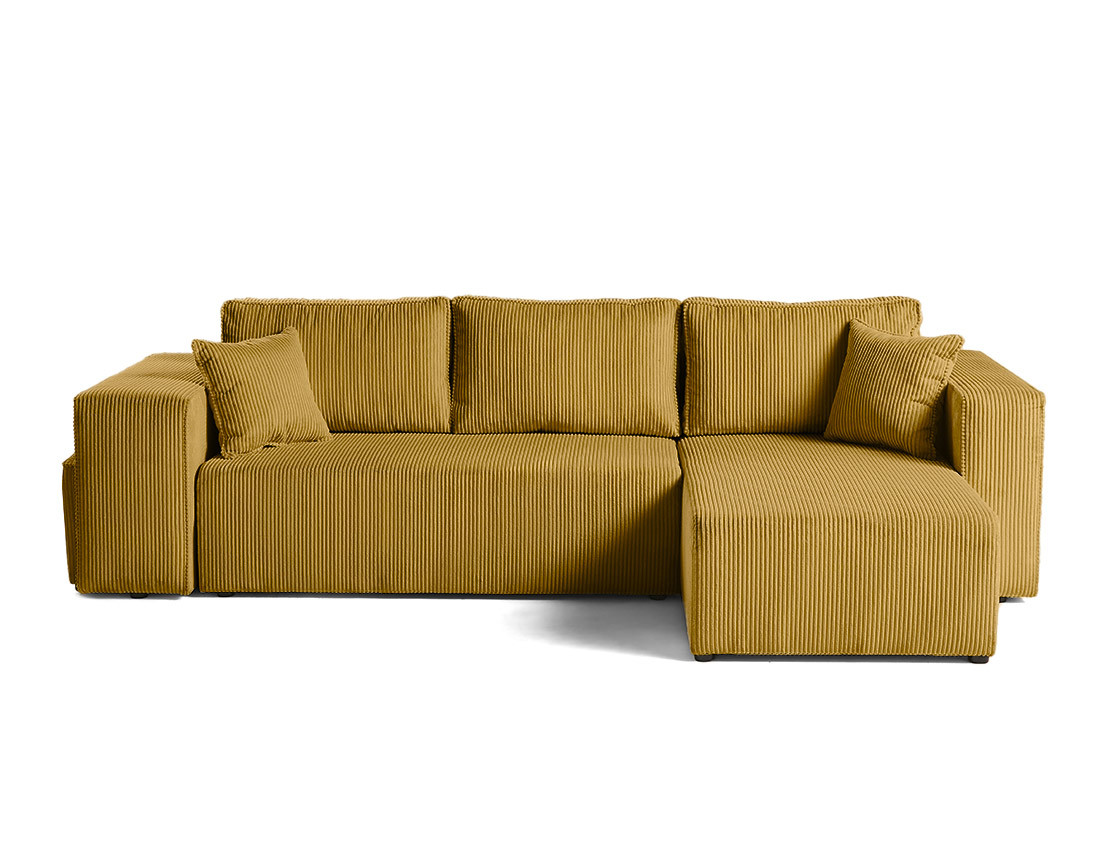 Canapé d'angle convertible en velours côtelé avec poufs Topaze