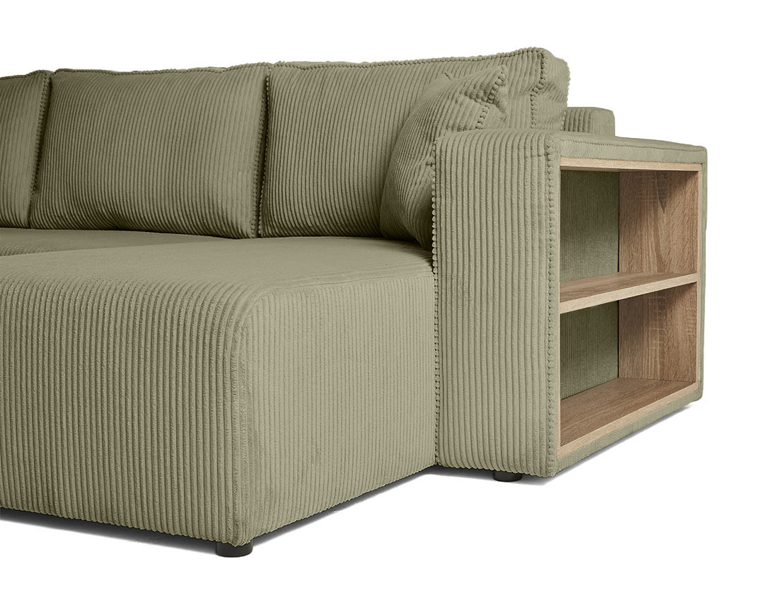 Canapé d'angle convertible en velours côtelé avec poufs Topaze