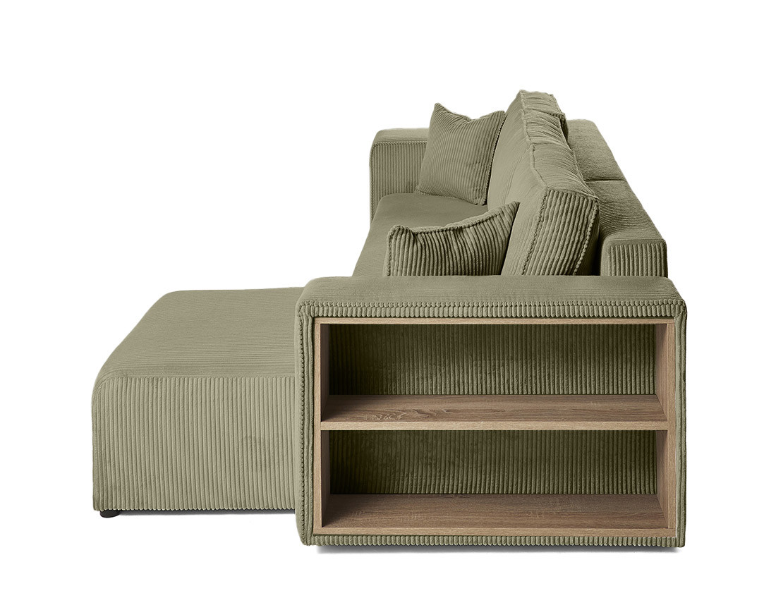 Canapé d'angle convertible en velours côtelé avec poufs Topaze