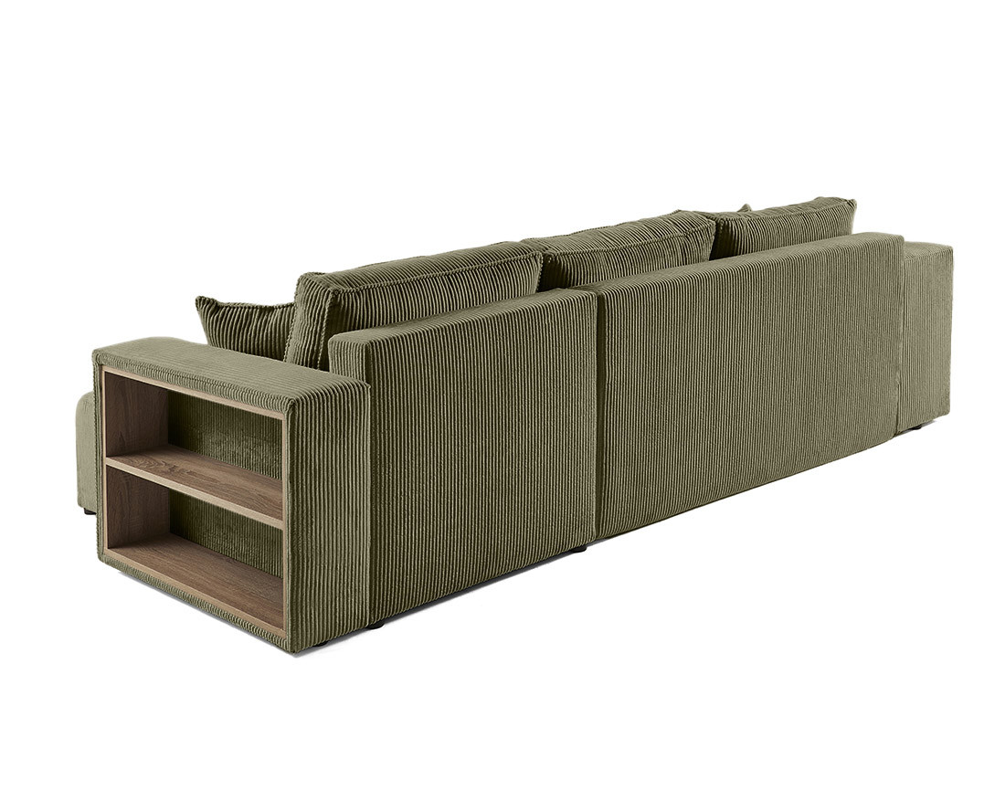 Canapé d'angle convertible en velours côtelé avec poufs Topaze
