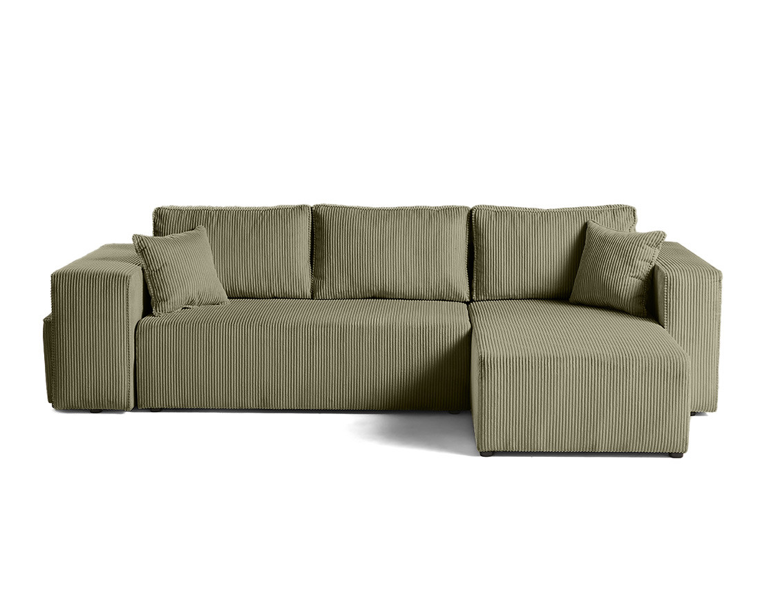 Canapé d'angle convertible en velours côtelé avec poufs Topaze