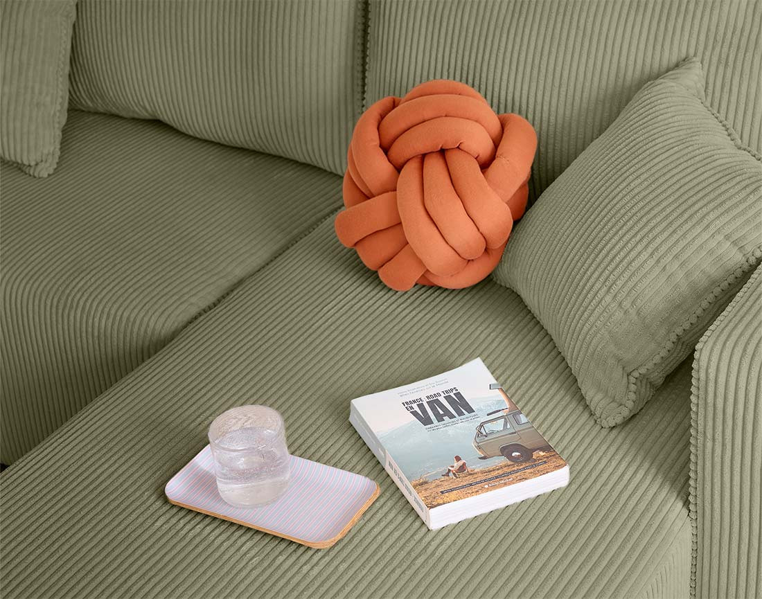 Canapé d'angle convertible en velours côtelé avec poufs Topaze