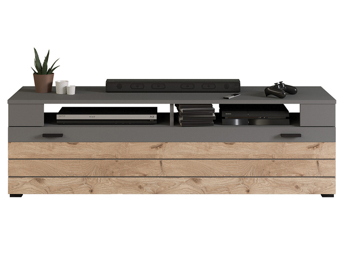 Meuble TV gris et bois 1 porte 140 cm Wexford
