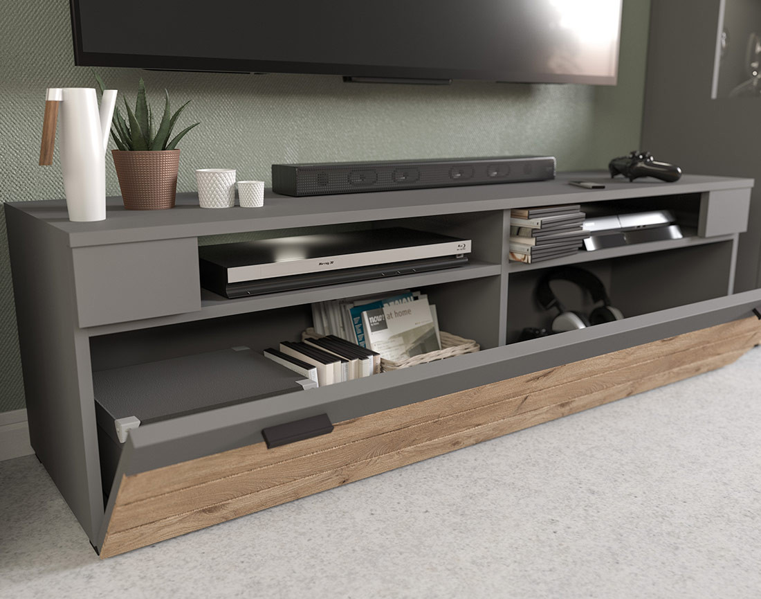 Meuble TV gris et bois 1 porte 140 cm Wexford