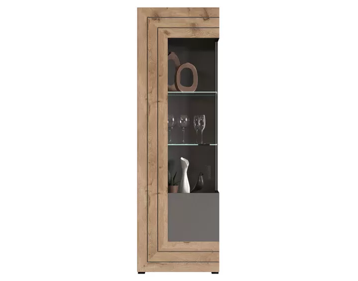 Vitrine gris et bois 60x194 cm Wexford